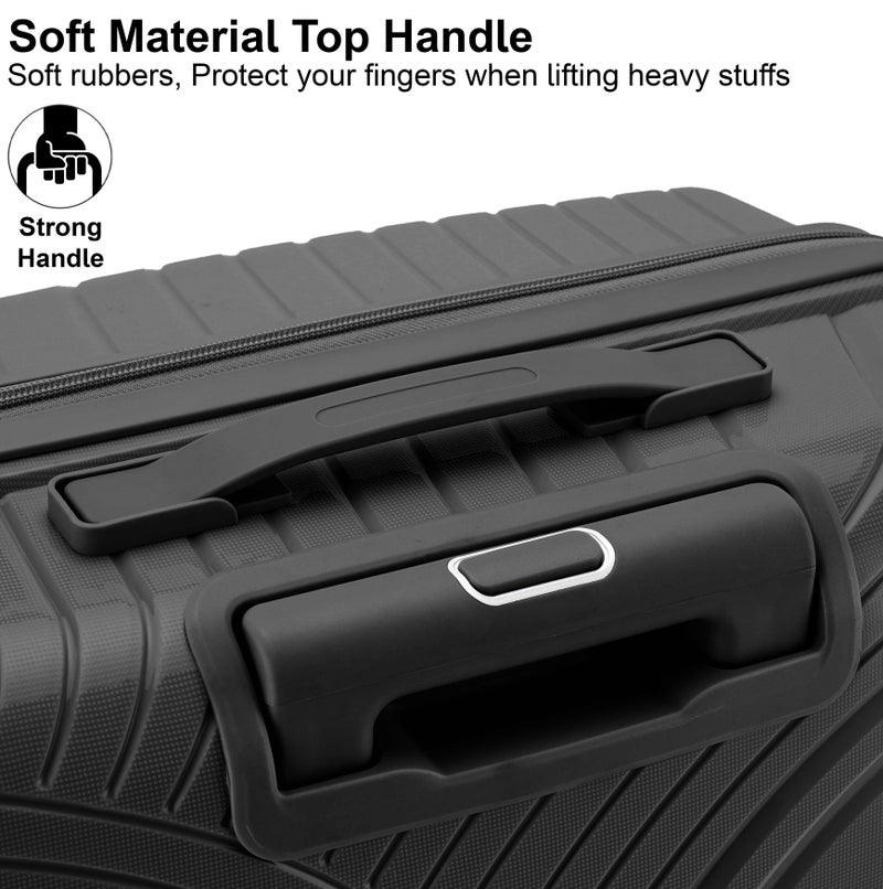 SENATOR Unisex Hard Case Medium Checked Luggage Lightweight PP Fashion Trolley Luggage with 360° Degree 4 Twin Wheel and Safe Zippers KH1010 Black - Image 4